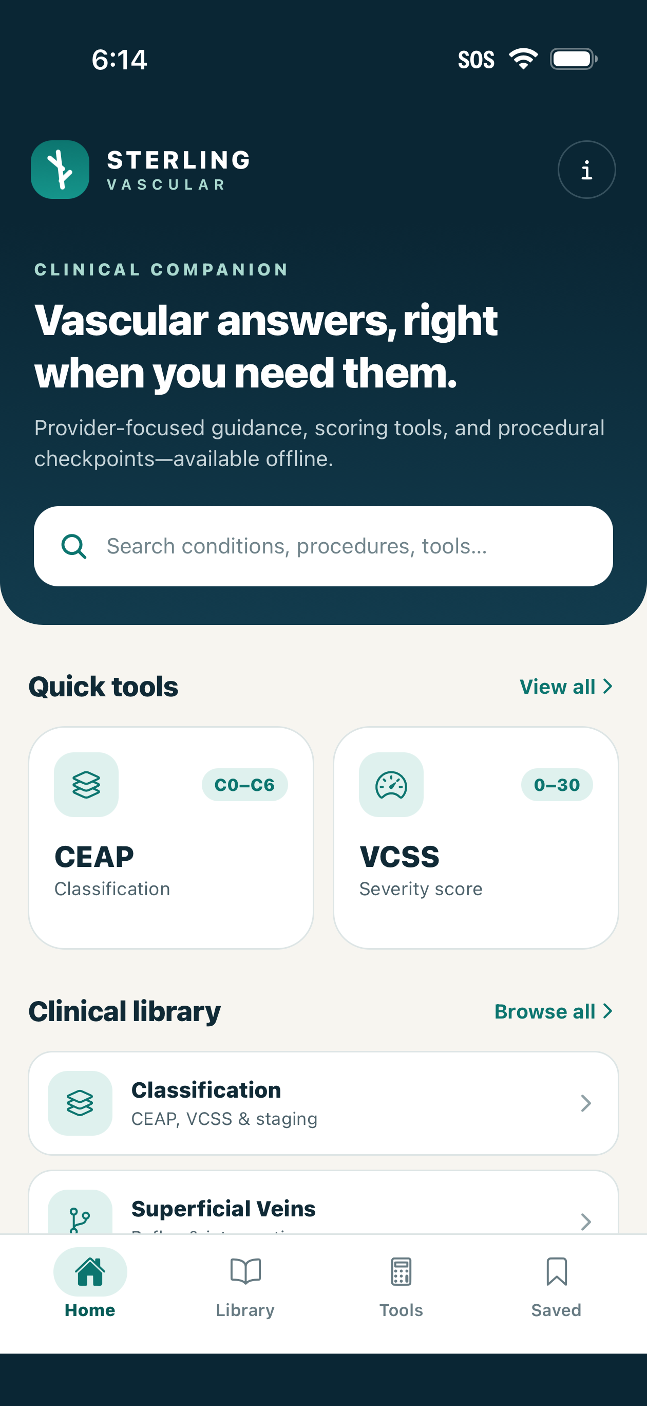 Sterling Vascular iOS home screen