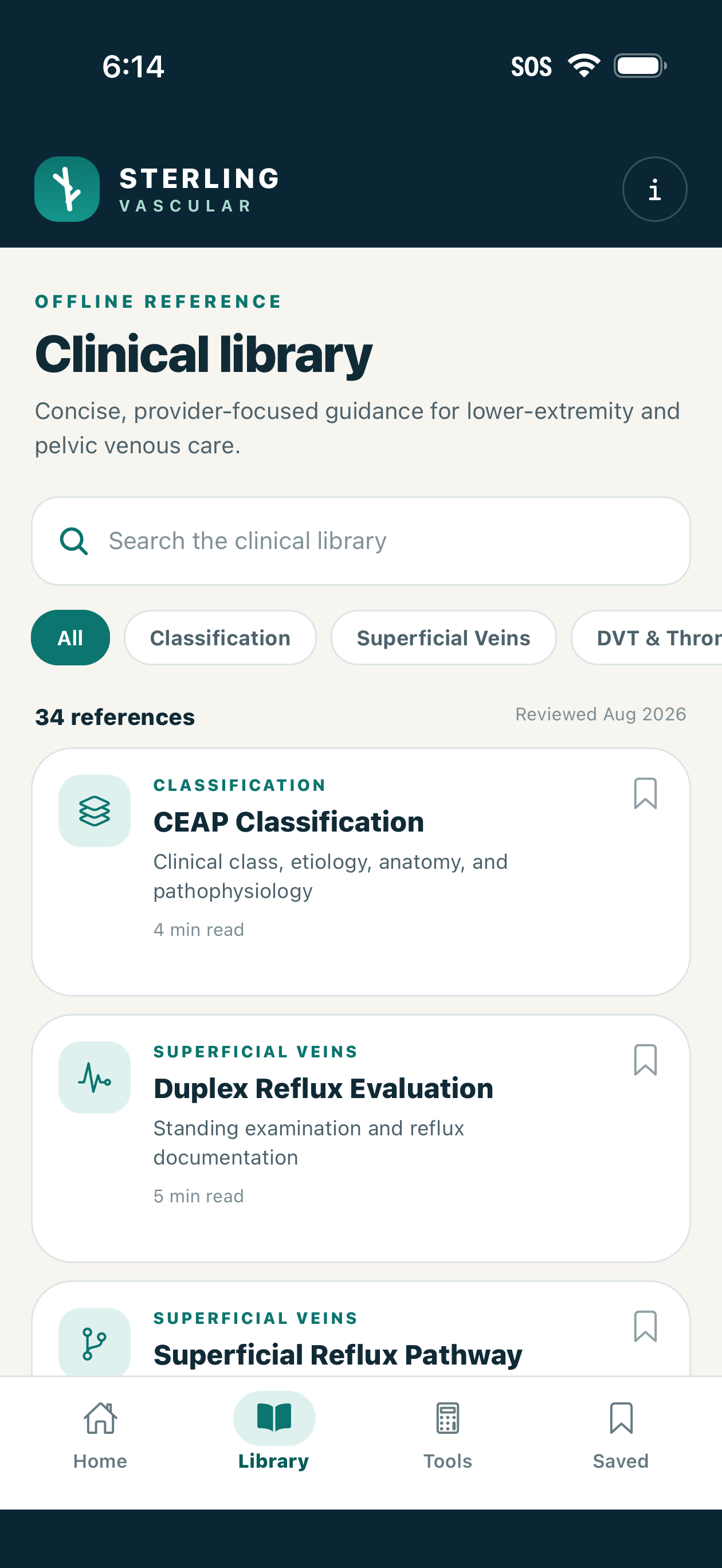 Sterling Vascular clinical library on iOS